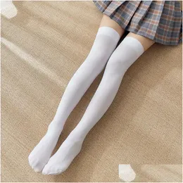 Socks & Hosiery Y Warm Black White Soild Color Long Socks Women Over Knee Thigh High Stockings Lolita Ladies Girls Hosiery Drop Deliv Otizp