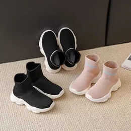 Athletic Outdoor Kids Knitted Sock Shoes Fashion High Top Breathable Sneakers for Boy Girl Slip on Ankle Boots Non-slip Casual Sports Shoes TenisL2402