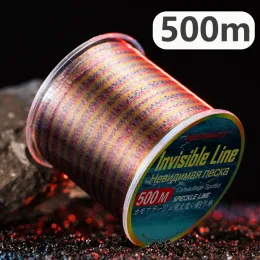 Linhas 500m arco-íris manchado linha de pesca 3d invisível manchado monofilamento náilon super forte enfrentar bens acessórios de pesca