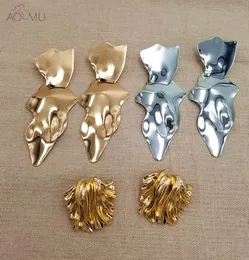 AOMU 2018 Neue Design Unregelmäßige Geometrische Metall Kette Runde Waterdrop Großen Kreis Ohrring Gold Dicken Link Tropfen Ohrringe Für frauen S97089003