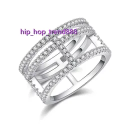 Jiangyuan 925 sterling silver moissanite jewelry white gold plated H shape triple bands line ring for women