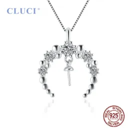 ネックレスCluci Women New Moon Shaped 925 Sterling Silver Necklace Pendant Mounting Diy Round Pearl Fine Jewelry Charms Gifts SP477SB