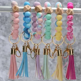 سلاسل المفاتيح سلسلة مفاتيح السيليكون لمفاتيح الخرز الملون pu tassel keyrings نساء الرجال سوار بالخرز بالجملة