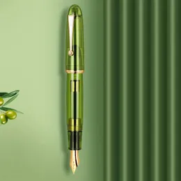 Jinhao 9019 Fountain Pen Limited Heartbeat M Nib Olive Green Transparent Barrel dla Signature Kaligrafii A7555 240219