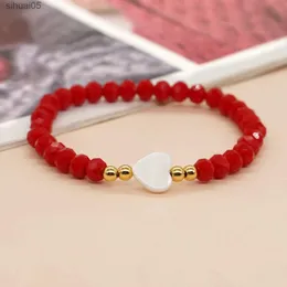 Beaded Go2boho Red Pink Crystal Bead Shell Heart Bracelets For Women Summer Fashion Jewelry Best Friend Girlfriend Gift YQ240226