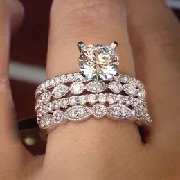 Eleganckie oryginalne obrączki ślubne Vintage Biżuteria 925 Srebrny okrągły cięcie biały topaz cZ Diamond Party Drop statek obietnica Kobiet Pierścień Bridal Pierścień