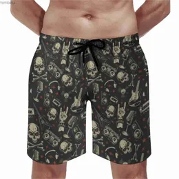 Men's Shorts Metal Music Skull Shorts Elastyczne talia duże rozmiary spodenki plażowe rock grunge punkowe puszki pływające klasyczne 240226