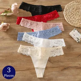 Women's Panties TrowBridge 3PCS/Set Sexy Lace Underwear Hollow Out Thongs Lingerie Sweet Floral G-Strings Cozy Silk Satin T-Back
