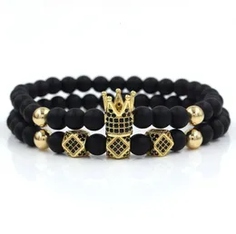 High quality 6mm black matte hand wear micro inlaid crown 3 diamond two piece bracelet and bracelet accsori8227983