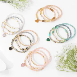 Kościa 3PC/zestaw kryształowych bransoletki z wisiorkiem w kształcie serca dla kobiet dziewczęta różowe kwarcowe kwarce Aventurine Labradorite Bracelets YQ240226