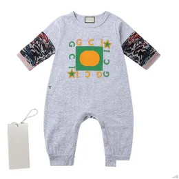 Комбинезоны Ins Детские комбинезоны с длинными рукавами для маленьких мальчиков и девочек Комбинезоны Дизайнерская одежда с классическим принтом для новорожденных и малышей Детские комбинезоны Aaa Dr Dhh5B