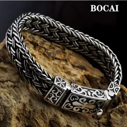 Bangles BOCAI New Real Solid S925 Pure Silver Bracelet for Man Personality Woven Bracelet Domineering Retro Fashion Holiday Gifts