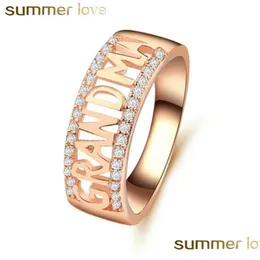 Кольца кластера, модные европейские кольца из розового золота с буквами «бабушка», женские кольца высокого качества с цирконом, кольцо Love Famity Je Dhgarden Dhtuz