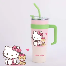 2024 new extremely cute and fashionable cartoon stainless steel cup 304 stainless steel insulated cup with large capacity and easy to carry 1250ml straw water cup