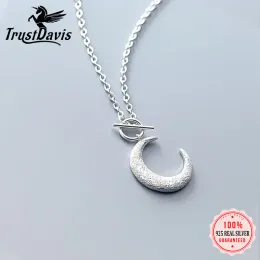 Halsketten TrustDavis Luxus 925 Sterling Silber Süße Frosted Moon Runde Stick Anhänger Mädchen Liebe Geschenk Für Frauen Halsketten Schmuck DB1346