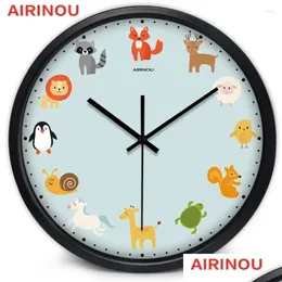 Wall Clocks Cartoon Zoo Animal Pointer Design Glass Metal Clock Children Room Study Garten Decorate Drop Delivery Home Garden Decor Dhpcf