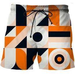 Shorts masculinos 3D Imprimir Geometria Praia Verão Cor Contraste Moda Personalidade Homens Natação Troncos Menino Curto 2024