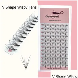 Falsche Wimpern Colorf 7D Wispy Premade Volume Fans Extensions Pointy Base Hybrid Wimpers V-Form Russian Promade Lashes Drop Delivery Otqmp