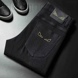 Designer jeans för män slutar högt tryckt höst mode stämpel trend grå svart rep passform byxor 28-35 36 38