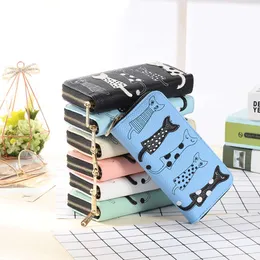 Women Cat Cartoon Wallet فاخرة عالية الجودة حامل بطاقة الإناث الإناث عارضات Zip Ladies Clutch Pu Leather Leather Pres