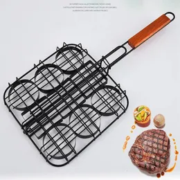 Cesta portátil para grelhar churrasco, aço inoxidável, antiaderente, ferramentas de malha para hambúrguer, acessórios para churrasco 240223