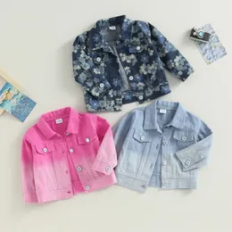 Pudcoco Kleinkind-Jeansjacke mit Farbverlauf, Blumendruck, lässiger Knopf, leichte Jacken für Kleinkinder, Babys, Mädchen, Jungen, Frühlings-Outwear 240220