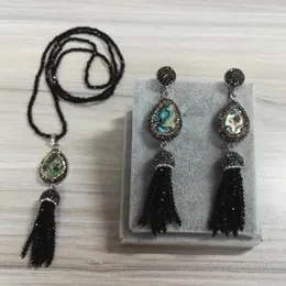 Colar brincos conjunto 2024 boho waterdrop azul concha charme preto grânulo borla balançar brinco minúsculo chique arrumado feminino borlas pingente jóias