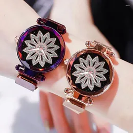 Wristwatches 2024 Fashion Flowers Elegant Women Watches Luxury Rose Gold Mesh Magnet Buckle Qaurtz Watch Gifts Dropship Price