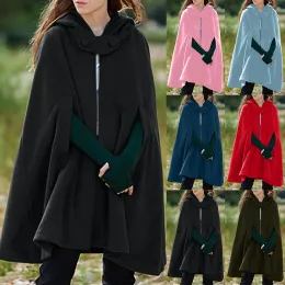 Miscele Moda invernale Donna Cappotto con cappuccio Mantello vintage Mantello Costumi medievali Poncho Scialle allentato Cappotti di lana Cappotto in pile Chaquetas