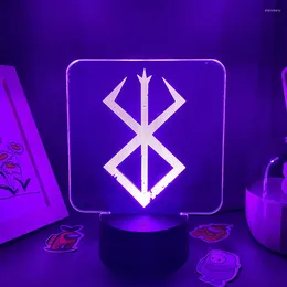 Nocne światła anime Berserk Przeklęte logo 3D LED LID LIGIN BROIDY NEON Prezent dla przyjaciela sypialnia manga stolik biurka lampy dekoracje