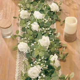 Party Joy Artificial Flowers Silk Rose Gypsophila Garland Fake Eucalyptus Vine Hanging Plants For Wedding Home Party Craft Decor 240220