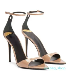 Luxury Summer Intriigo Strap Sandals Shoes Women Pointed Toe Patent Leather High Heels Party Dress Wedding Lady Walking