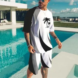 Tute da uomo T-shirt a righe 2 pezzi Uomo 3D Coconut Tree Set Pantaloncini Set Suit Ragazzi Hawaii Moda Abiti casual oversize