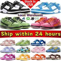 2024 Men Women US Stocking Designer Running Shoes Local Warehouse Low sneakers White Black Panda Rose Whisper Grey Fog Medium Olive Green Mens Womens Sport Trainers