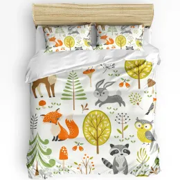 Setar Forest Cartoon Animals World Fox Bunny Owl Sängkläder Set 3st Däcke Cover Cumow Case Trundtäckning Double Bed Set Home Textile