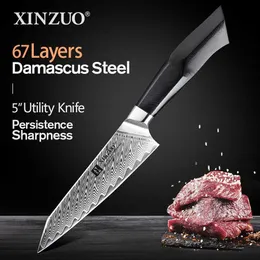 Kök knivar xinzuo 5 tums verktygskniv damascus stålblad g10 handtag kök kniv rostfria stål sallad peeling knivar rakkniv q240226