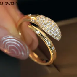 Ringe LUOWEND Ringe aus 18 Karat Gelbgold, glänzendes Design, echte natürliche 0,40 Karat Diamantringe für Frauen, Hochzeitsschmuck, minimaler Stil, fein