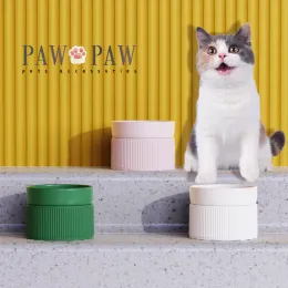 용품 Pawpaw Cat Bowl Matte Ceramic Anti 유출 디자인 보호 백본 방지 더러운 턱 방지 청소 피더 도매