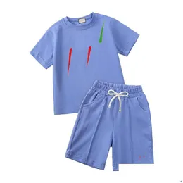 Clothing Sets In Stock 2Pcs Classic Fashion Baby Designers Clothes Summer Children Clothing Set Boys Girls Suit T Shirt Shorts Kids Dr Dhnql