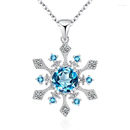 Hängen Sky Blue Gemstone Snow Neckor for Women S925 Sterling Sliver Romantic Wedding Present Valentins smycken