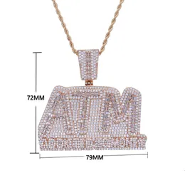 ペンダントネックレスアイスアウトブリングレターATM Money sier Color cz zirconチャームメンズドロップ配信ペンダントDHRW5