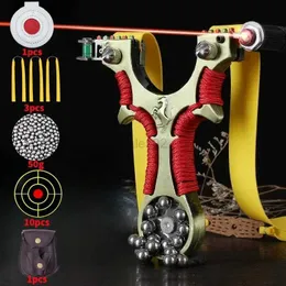 Av Slingshots Yüksek Güçlü Alaşım Slingshot Kırmızı Lazer Hızlı Presleme Düz Deri Catapult Açık Hava Spor Avı Yıkımı YQ240226