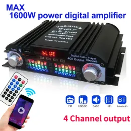 Amplifier 1600W Peak Power HiFi Sound Amplifier Digital 4 Channel Audio Amplifier Bluetooth Karaoke Player FM Radio Support Remote Control