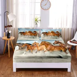 sets Animals, Horses 3pc Polyester Bedding Solid Fitted Sheet Mattress Cover Four Corners with Elastic Band Bed Sheet(2 Pillowcases)