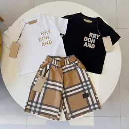 Kids Clothes Sets Short Sleeve T-shirts Shorts Plaid Toddler Children tshirts Pants Lattice Boys Girls t shirts trousers Youth Baby Tees Tops Black Wh S265#