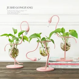 3 typer rosa flamingo form glas bordsskiva växt bonsai blomma bröllop juldekorativ metall vas hem dekoration tillbehör 240219