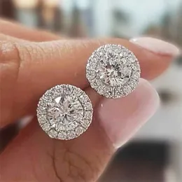 Stud Huitan Classic Round Cubic Zirconia Prong Set Womens Stud Earrings with 6 Colors Exquisite Wedding Engagement Night Party Jewelry J240226
