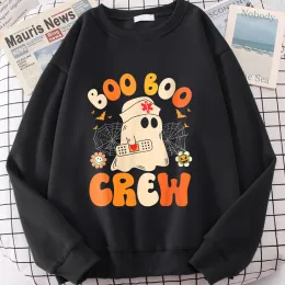 Sweatshirts Groovy Boo Boo Crew Nurse Ghost Halloween Funny Nursing Sweatshirt Halloween Hoodies Women Clothes Lover Pullovers Tops
