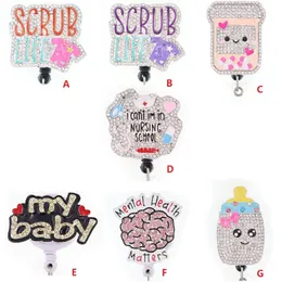 Key Rings Medical Scrub Life Rhinestone Infällbart ID -hållare för sjuksköterskans namntillbehör Badge Reel med Alligator Clip330Z