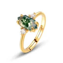 バンドリングAllnoel 925 Sterling Silver Natural Moss Agate Ring女性結婚式の花嫁ユニークで絶妙なジュエリーバレンタインデーギフトJ240226